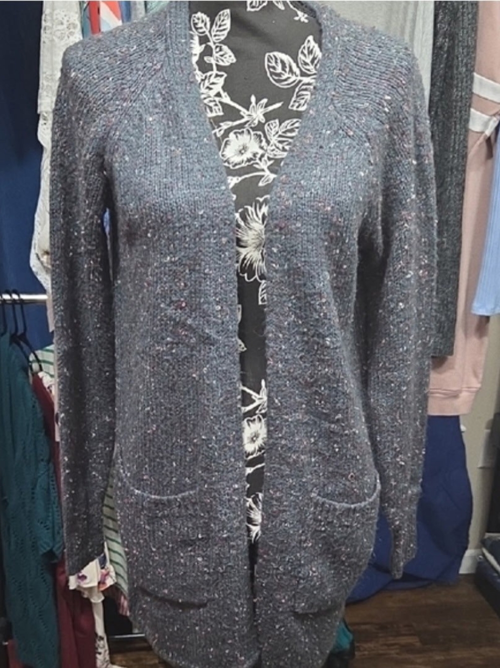 Knox Rose Flecked Open-Front Cardigan in Heather Charcoal